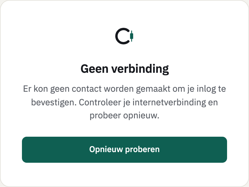 Het scherm Geen verbinding met de knop Opnieuw proberen