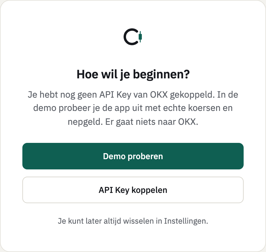 Het scherm Hoe wil je beginnen met de knoppen Demo proberen en API Key koppelen